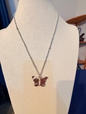 Vintage Butterfly Pendant Necklace 34”